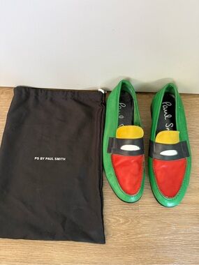 PS Paul Smith Green, Red & Yellow Leather Slip-On Loafers